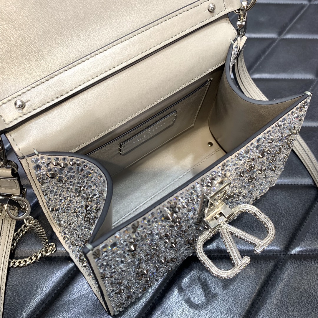 Valentino Garavani Vsling Mini Handbag Entirely Covered in Beige Rhinestones 